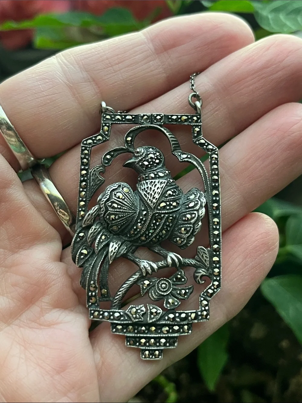 Antique Sterling Silver And Marcasite Bird Necklace - Picture 15 of 16